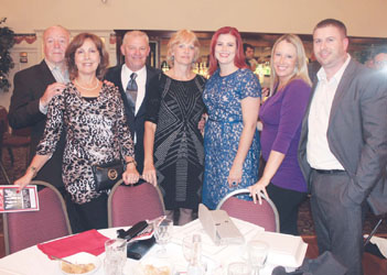 Pictured at the ICBA Hall of Fame Banquet are, from left, Charlie Anderson, Barbara Bambery, Hall of Fame inductee Richie Halas, Linda Halas, Courtney Halas, Colby Halas O’Connor, and Michael O’Connor.