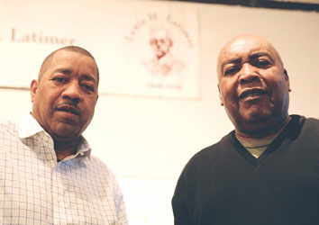 Leo and Ron Robinson are shown at the Chelsea Public Library in the Lewis Latimer Museum last week after announcing that they will hold a local remembrance of the famed inventor on April 9, and then will travel to Connecticut on April 11 to accept an award for their work in STEM.