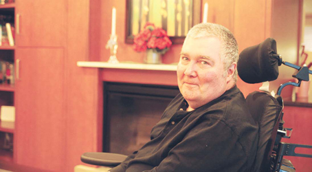Mike Robbins, 60, of New York City is one of the newest residents of Chelsea’s Leonard Florence Center for Living’s new McDonald ALS House. A group of benefactors recently gifted $5 million to LFCFL and a promise to raise $12.5 million over 20 years, allowing a new ALS home to be constructed and opened this month.